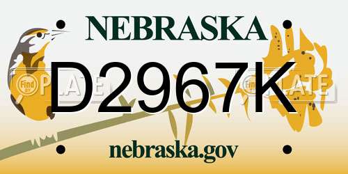D2967K Nebraska License Plate