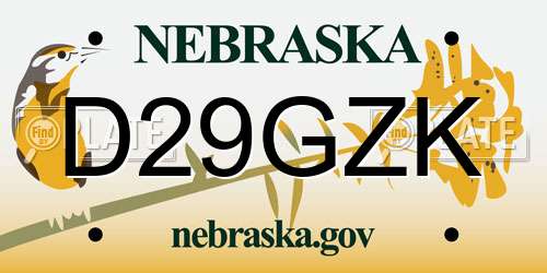 D29GZK Nebraska License Plate