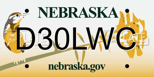 D30LWC Nebraska License Plate