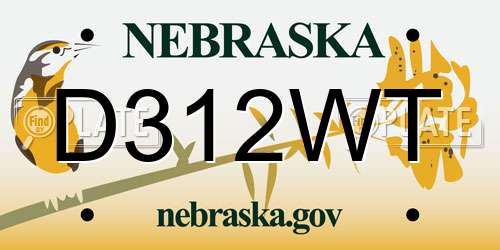 D312WT Nebraska License Plate