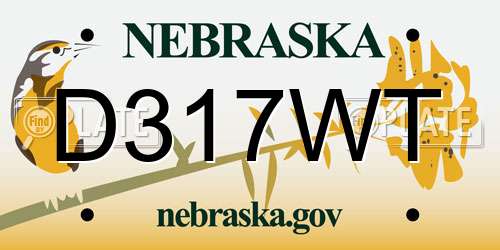 D317WT Nebraska License Plate