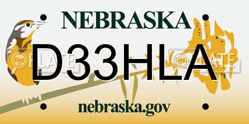 D33HLA Nebraska License Plate