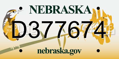 D377674 Nebraska License Plate