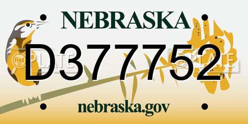 D377752 Nebraska License Plate