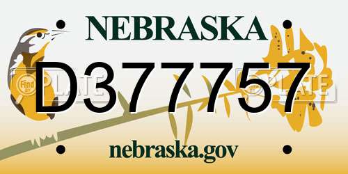 D377757 Nebraska License Plate
