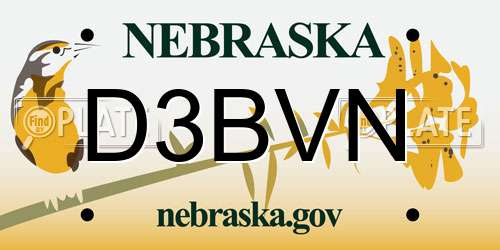 D3BVN Nebraska License Plate
