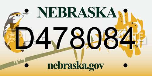 D478084 Nebraska License Plate