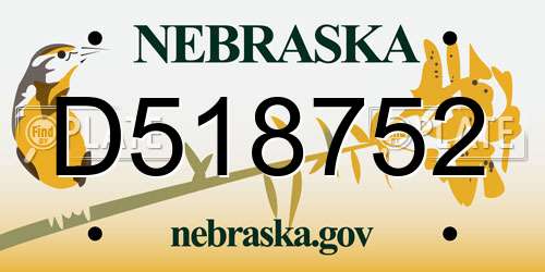 D518752 Nebraska License Plate