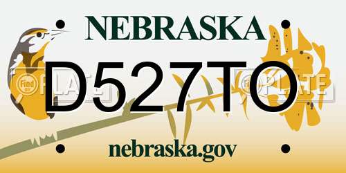 D527TO Nebraska License Plate