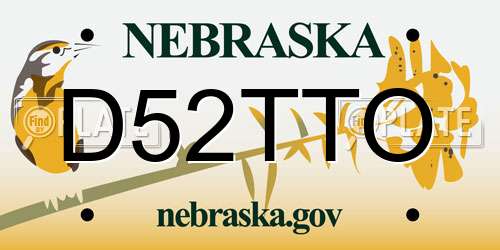 D52TTO Nebraska License Plate