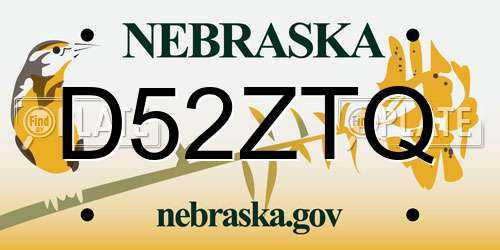 D52ZTQ Nebraska License Plate