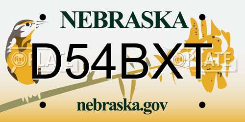 D54BXT Nebraska License Plate