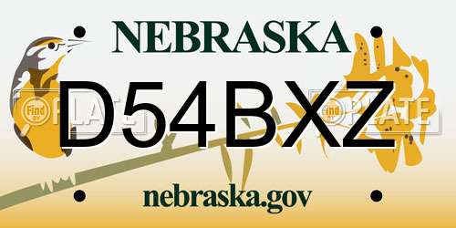 D54BXZ Nebraska License Plate