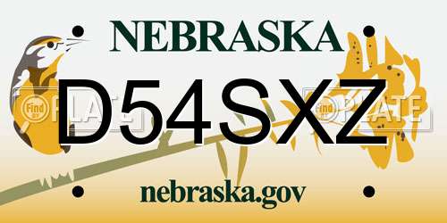 D54SXZ Nebraska License Plate