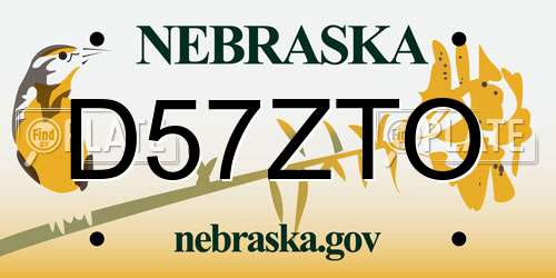 D57ZTO Nebraska License Plate