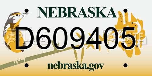 D609405 Nebraska License Plate