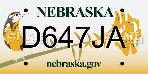 D647JA Nebraska License Plate