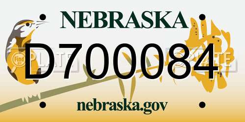 D700084 Nebraska License Plate