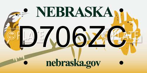 D706ZC Nebraska License Plate