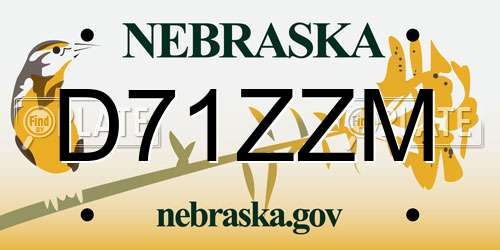 D71ZZM Nebraska License Plate