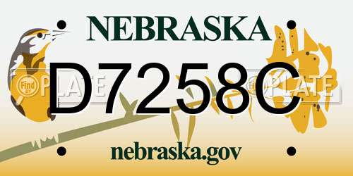 D7258C Nebraska License Plate