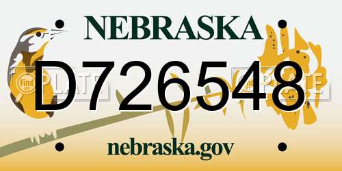 D726548 Nebraska License Plate