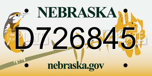 D726845 Nebraska License Plate