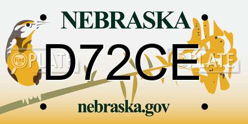 D72CE Nebraska License Plate