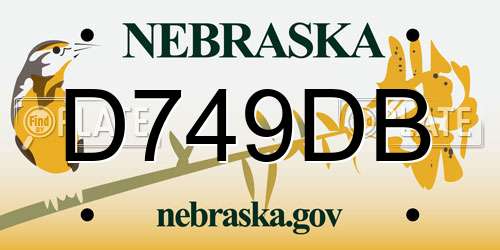 D749DB Nebraska License Plate