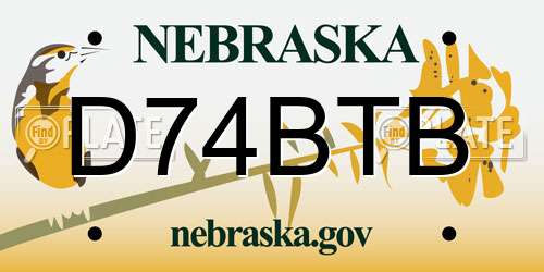 D74BTB Nebraska License Plate