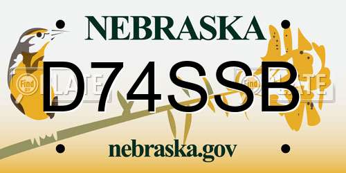 D74SSB Nebraska License Plate
