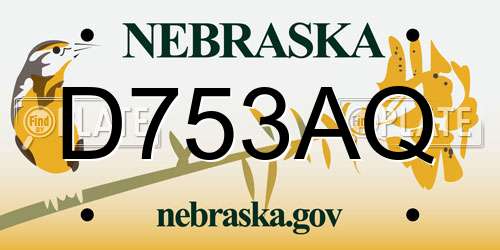 D753AQ Nebraska License Plate