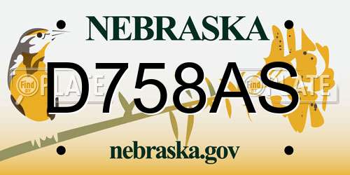 D758AS Nebraska License Plate