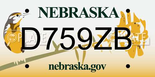 D759ZB Nebraska License Plate