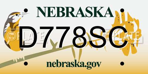 D778SC Nebraska License Plate