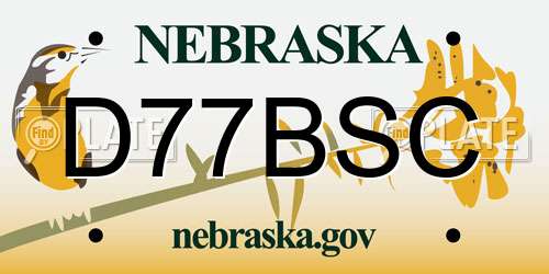 D77BSC Nebraska License Plate