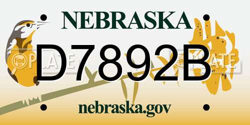 D7892B Nebraska License Plate