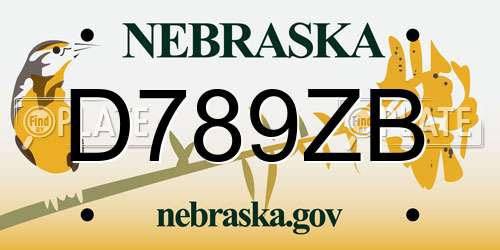 D789ZB Nebraska License Plate