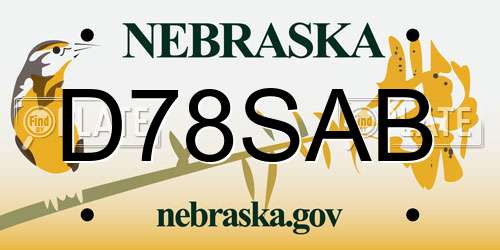 D78SAB Nebraska License Plate