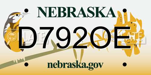 D792OE Nebraska License Plate