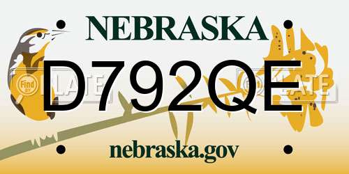 D792QE Nebraska License Plate