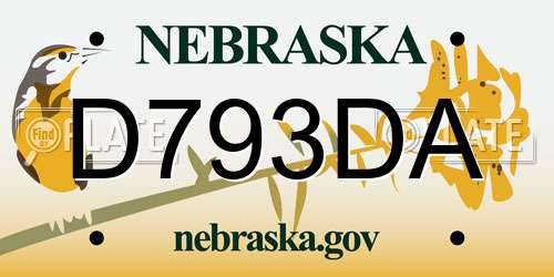 D793DA Nebraska License Plate
