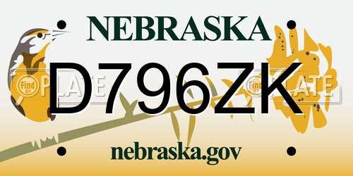 D796ZK Nebraska License Plate