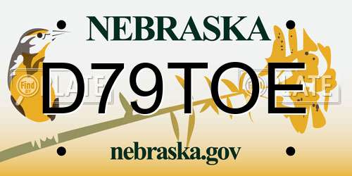 D79TOE Nebraska License Plate