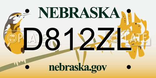 D812ZL Nebraska License Plate
