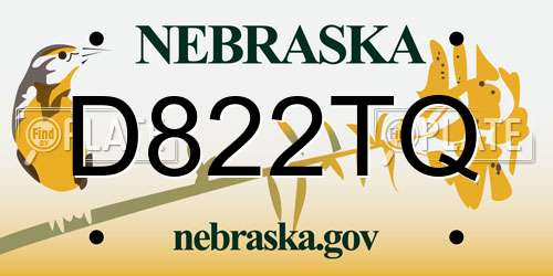 D822TQ Nebraska License Plate