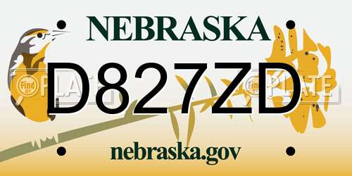 D827ZD Nebraska License Plate