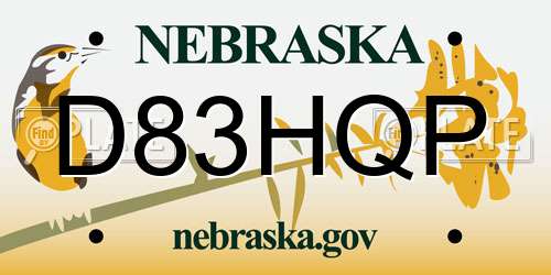 D83HQP Nebraska License Plate