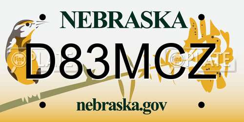 D83MCZ Nebraska License Plate
