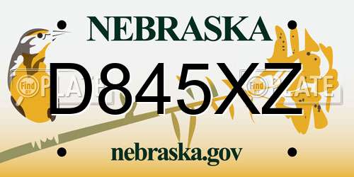 D845XZ Nebraska License Plate